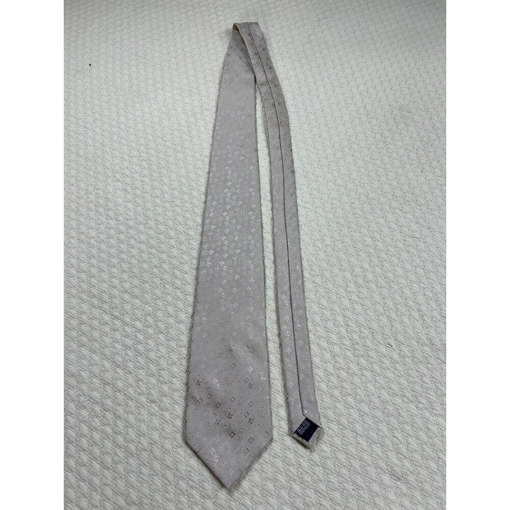 Carbunty Silk Tie Made in‎ Italy 4"W 57"L Stars and Flowers Taupe/Beige & Gold - Picture 3 of 9